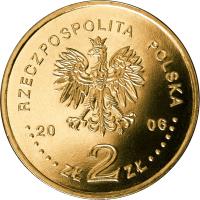 obverse of 2 Złote - XXth Olympic Winter Games: Turin 2006 (2006) coin with Y# 605 from Poland. Inscription: RZECZPOSPOLITA POLSKA 2006 ZŁ 2 ZŁ