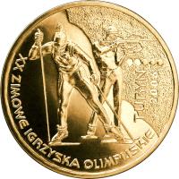 reverse of 2 Złote - XXth Olympic Winter Games: Turin 2006 (2006) coin with Y# 605 from Poland. Inscription: XX ZIMOWE IGRZYSKA OLIMPIJSKIE TURYN 2006