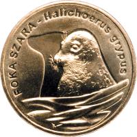 reverse of 2 Złote - Animals of the World: Grey seal (Halichoerus grypus) (2007) coin with Y# 578 from Poland. Inscription: FOKA SZARA - Halichoerus grypus