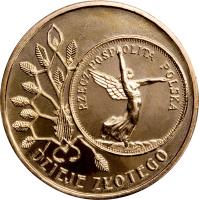 Poland coin 2 Złote - History of the Polish Zloty: 5 zloty of 1928 issue (Nike) (2007) reverse reverse of 2 Złote - History of the Polish Zloty: 5 zloty of 1928 issue (Nike) (2007) coin with Y# 592 from Poland. Inscription: DZIEJE ZŁOTEGO