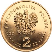 obverse of 2 Złote - History of the Polish Cavalry: The Mounted Knight - 15th Century (2007) coin with Y# 611 from Poland. Inscription: RZECZPOSPOLITA POLSKA 2007 ZŁ 2 ZŁ