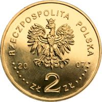 obverse of 2 Złote - 125th Anniversary of Karol Szymanowski's Birth (1882-1937) (2007) coin with Y# 612 from Poland. Inscription: RZECZPOSPOLITA POLSKA 2007 ZŁ 2 ZŁ