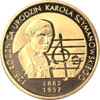 reverse of 2 Złote - 125th Anniversary of Karol Szymanowski's Birth (1882-1937) (2007) coin with Y# 612 from Poland. Inscription: 125. ROCZNICA URODZIN KAROLA SZYMANOWSKIEGO 1882 1937