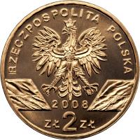 Poland coin 2 Złote - Animals of the World: Peregrine falcon (Falco peregrinus) (2008) obverse obverse of 2 Złote - Animals of the World: Peregrine falcon (Falco peregrinus) (2008) coin with Y# 627 from Poland. Inscription: RZECZPOSPOLITA POLSKA 2008 ZŁ 2 ZŁ