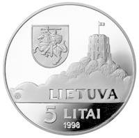 obverse of 5 Litai - United Nations Children's Fund (UNICEF) (1998) coin with KM# 127 from Lithuania. Inscription: LIETUVA 5 LITAI 1998