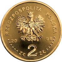 obverse of 2 Złote - 40th Anniversary “Rocznica” March (2008) coin with Y# 629 from Poland. Inscription: RZECZPOSPOLITA POLSKA 2008 ZŁ 2 ZŁ