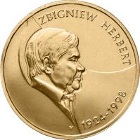 reverse of 2 Złote - Zbigniew Herbert (1924-1998) (2008) coin with Y# 634 from Poland. Inscription: ZBIGNIEW HERBERT 1924 - 1998