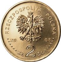 obverse of 2 Złote - XXIXth Olimpic Games - Beijing 2008 (2008) coin with Y# 644 from Poland. Inscription: RZECZPOSPOLITA POLSKA 2008 ZŁ 2 ZŁ