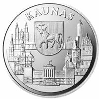 Lithuania coin 10 Litų - Lithuanian Cities - Kaunas (1999) reverse reverse of 10 Litų - Lithuanian Cities - Kaunas (1999) coin with KM# 116 from Lithuania. Inscription: Kaunas
