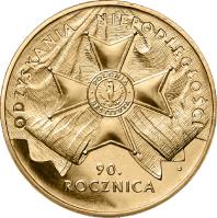 reverse of 2 Złote - 90th Anniversary of Regaining Independence by Poland (2008) coin with Y# 650 from Poland. Inscription: ODZYSKANIA NIEPODLEGŁOSCI