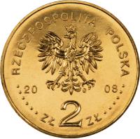 obverse of 2 Złote - 450 Years of the Polish Postal Service (2008) coin with Y# 656 from Poland. Inscription: RZECZPOSPOLITA POLSKA 2008 ZŁ 2 ZŁ