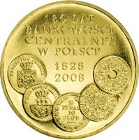 reverse of 2 Złote - 180 Years of Central Banking in Poland (2009) coin with Y# 675 from Poland. Inscription: 180 LAT BANKOWOŚCI CENTRALNEJ W POLSCE 1828 2008