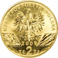obverse of 2 Złote - Animals of the World: European green lizard (Lacerta viridis) (2009) coin with Y# 678 from Poland. Inscription: RZECZPOSPOLITA POLSKA 2009 ZŁ 2 ZŁ