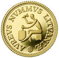 Lithuania coin 10 Litų - The Smallest Gold Coins of the World. History of Gold (1999) reverse reverse of 10 Litų - The Smallest Gold Coins of the World. History of Gold (1999) coin with KM# 120 from Lithuania. Inscription: AVREVS NVMMVS LITVANIAE