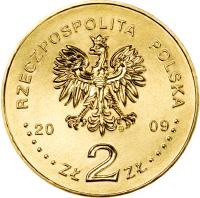Poland coin 2 Złote - 65th Anniversary of the Warsaw Uprising - Warsaw-born poets (K. K. Baczyński and T. Gajcy) (2009) obverse obverse of 2 Złote - 65th Anniversary of the Warsaw Uprising - Warsaw-born poets (K. K. Baczyński and T. Gajcy) (2009) coin with Y# 687 from Poland. Inscription: RZECZPOSPOLITA POLSKA 2009 ZŁ 2 ZŁ