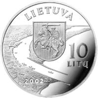 Lithuania coin 10 Litų - Lithuanian cities - Klaipėda (2002) obverse obverse of 10 Litų - Lithuanian cities - Klaipėda (2002) coin with KM# 131 from Lithuania. Inscription: LIETUVA 10 LITŲ 2002