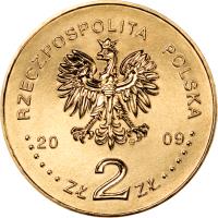 obverse of 2 Złote - Cities in Poland - Jędrzejów (2009) coin with Y# 710 from Poland. Inscription: RZECZPOSPOLITA POLSKA 2009 ZŁ 2 ZŁ