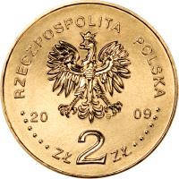 obverse of 2 Złote - Cities in Poland - Trzebnica (2009) coin with Y# 711 from Poland. Inscription: RZECZPOSPOLITA POLSKA 2009 ZŁ 2 ZŁ