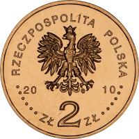 obverse of 2 Złote - Polish Olympic Team Vancouver 2010 (2010) coin with Y# 715 from Poland. Inscription: RZECZPOSPOLITA POLSKA 20 10 ZŁ 2 ZŁ