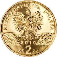 Poland coin 2 Złote - Animals of the World: Lesser Horseshoe Bat (Rhinolophus hipposideros) (2010) obverse obverse of 2 Złote - Animals of the World: Lesser Horseshoe Bat (Rhinolophus hipposideros) (2010) coin with Y# 723 from Poland. Inscription: RZECZPOSPOLITA POLSKA 2010 ZŁ 2 ZŁ