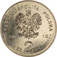 obverse of 2 Złote - Polish August of 1980 (2010) coin with Y# 737 from Poland. Inscription: RZECZPOSPOLITA POLSKA 2010 ZŁ 2 ZŁ