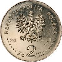 obverse of 2 Złote - In Memory of the Victims of the 10 April 2010 Presidential Plane Crash in Smolensk (2011) coin with Y# 769 from Poland. Inscription: RZECZPOSPOLITA POLSKA 2011 ZŁ 2 ZŁ