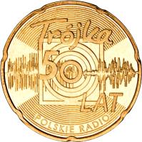 reverse of 2 Złote - 50 Years of the Third Programme of the Polish Radio (2012) coin with Y# 816 from Poland. Inscription: Trójka 50 LAT POLSKIE RADIO
