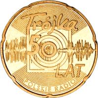 Poland coin 2 Złote - 50 Years of the Third Programme of the Polish Radio (2012) reverse reverse of 2 Złote - 50 Years of the Third Programme of the Polish Radio (2012) coin with Y# 816 from Poland. Inscription: Trójka 50 LAT POLSKIE RADIO