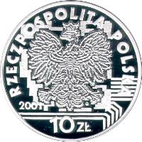 Poland coin 10 Złotych - Year 2001 (2001) obverse obverse of 10 Złotych - Year 2001 (2001) coin with Y# 406 from Poland. Inscription: RZECZPOSPOLITA POLSKA 2001 10ZŁ