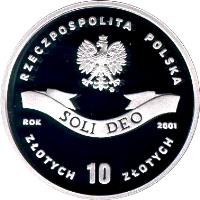 Poland coin 10 Złotych - 100th centenary of Priest Cardinal Stefan Wyszyński's birth (2001) obverse obverse of 10 Złotych - 100th centenary of Priest Cardinal Stefan Wyszyński's birth (2001) coin with Y# 419 from Poland.