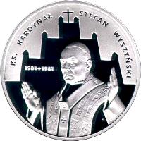 reverse of 10 Złotych - 100th centenary of Priest Cardinal Stefan Wyszyński's birth (2001) coin with Y# 419 from Poland.