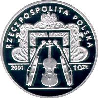 Poland coin 10 Złotych - XII Henry Wieniawski International Violin Competition (2001) obverse obverse of 10 Złotych - XII Henry Wieniawski International Violin Competition (2001) coin with Y# 459 from Poland.
