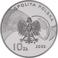 obverse of 10 Złotych - 2002 World Football Cup Korea/Japan (2002) coin with Y# 434 from Poland.