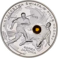 Poland coin 10 Złotych - 2002 World Football Cup Korea/Japan (2002) reverse reverse of 10 Złotych - 2002 World Football Cup Korea/Japan (2002) coin with Y# 435 from Poland. Inscription: MISTRZOSTWA SWIATA W PILCE NOZNEJ 2002 KOREA/JAPONIA