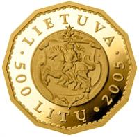 Lithuania coin 500 Litų - Palace of the Rulers of the Grand Duchy of Lithuania (2005) obverse obverse of 500 Litų - Palace of the Rulers of the Grand Duchy of Lithuania (2005) coin with KM# 146 from Lithuania. Inscription: LIETUVA 500 LITŲ 2005
