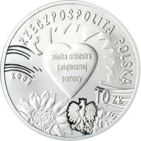 Poland coin 10 Złotych - 10 Years of The Great Orchestra of Christmas Charity (2003) obverse obverse of 10 Złotych - 10 Years of The Great Orchestra of Christmas Charity (2003) coin with Y# 453 from Poland.