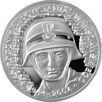 reverse of 10 Złotych - 60th Anniversary of the Warsaw Uprising (2004) coin with Y# 497 from Poland. Inscription: 60 ROCZNICA POWSTANIA WARSZAWSKIEGO 1944 - 2004