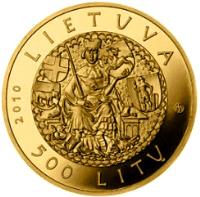 Lithuania coin 500 Litų - 600th Anniversary of the Battle of Grunwald (2010) obverse obverse of 500 Litų - 600th Anniversary of the Battle of Grunwald (2010) coin with KM# 173 from Lithuania. Inscription: LIETUVA 2010 500 LITŲ