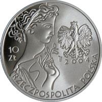 obverse of 10 Złotych - XXVIIIth Olympic Games - Athens 2004 (2004) coin with Y# 517 from Poland. Inscription: RZECZPOSPOLITA POLSKA 2004 10 ZŁ