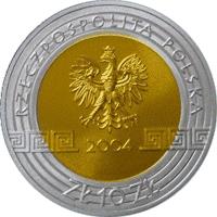 Poland coin 10 Złotych - XXVIIIth Olympic Games - Athens 2004 - Gold plated (2004) obverse obverse of 10 Złotych - XXVIIIth Olympic Games - Athens 2004 - Gold plated (2004) coin with Y# 518 from Poland. Inscription: RZECZPOSPOLITA POLSKA 2004 ZŁ 10 ZŁ