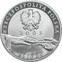 Poland coin 10 Złotych - Pope John Paul II - Gold plated (2005) obverse obverse of 10 Złotych - Pope John Paul II - Gold plated (2005) coin with Y# 526 from Poland. Inscription: RZECZPOSPOLITA POLSKA 2005 ZŁ 10 ZŁ