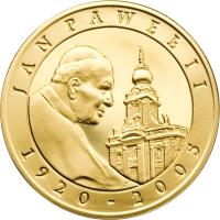 Poland coin 10 Złotych - Pope John Paul II - Gold plated (2005) reverse reverse of 10 Złotych - Pope John Paul II - Gold plated (2005) coin with Y# 526 from Poland. Inscription: JAN PAWEŁ II 1920-2005