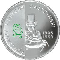 Poland coin 10 Złotych - Konstanty Ildefons Gałczyński (1905-1953) - The 100th Anniversary of the Birth (2005) reverse reverse of 10 Złotych - Konstanty Ildefons Gałczyński (1905-1953) - The 100th Anniversary of the Birth (2005) coin with Y# 537 from Poland. Inscription: KONSTANTY ILDEFONS GAŁCZYŃSKI 1905 1953