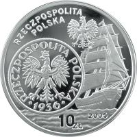 Poland coin 10 Złotych - History of the Polish Zloty: Sailing Vessel - 2 zloty and 5 zloty of 1936 issue (2005) obverse obverse of 10 Złotych - History of the Polish Zloty: Sailing Vessel - 2 zloty and 5 zloty of 1936 issue (2005) coin with Y# 568 from Poland. Inscription: RZECZPOSPOLITA POLSKA RZECZPOSPOLITA POLSKA .1936. 10 zł 2005