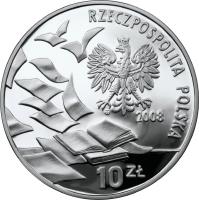 obverse of 10 Złotych - 40th Anniversary of March 1968 (2008) coin with Y# 632 from Poland. Inscription: RZECZPOSPOLITA POLSKA 2008 10ZŁ