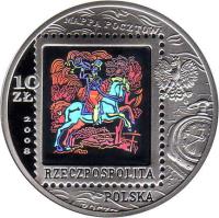 obverse of 10 Złotych - 450 Years of the Polish Postal Service (2008) coin with Y# 655 from Poland. Inscription: MAPPA POCZTOWA 10 ZŁ 2 0 0 8 RZECZPOSPOLITA POLSKA