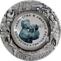 Poland coin 10 Złotych - 400th Anniversary of Polish Settlement in North America (2008) reverse reverse of 10 Złotych - 400th Anniversary of Polish Settlement in North America (2008) coin with Y# 658 from Poland. Inscription: Jamestown 400. ROCZNICA POLSKIEGO OSADNICYWA W AMERYCE POŁNOCNEJ