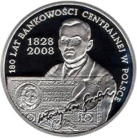 Poland coin 10 Złotych - 180 Years of Central Banking in Poland (2009) reverse reverse of 10 Złotych - 180 Years of Central Banking in Poland (2009) coin with Y# 676 from Poland. Inscription: 1828/2008 180 LAT BANKOWOŚCI CENTRALNEJ W POLSCE