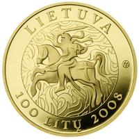 Lithuania coin 100 Litų - Millennium of the mention of the name of Lithuania (2008) obverse obverse of 100 Litų - Millennium of the mention of the name of Lithuania (2008) coin with KM# 156 from Lithuania. Inscription: LIETUVA 100 LITŲ 2008
