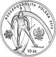 obverse of 10 Złotych - Polish Olympic Team Vancouver 2010 (2010) coin with Y# 716 from Poland. Inscription: RZECZPOSPOLITA POLSKA 10 ZŁ